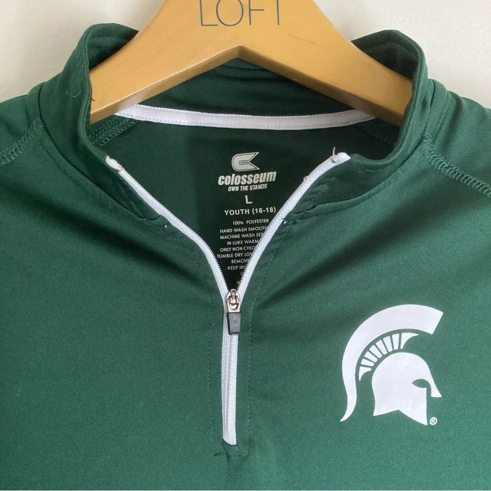 Youth MSU Green Quarter-Zip Pullover with Spartan Logo Size Large youth 16-18